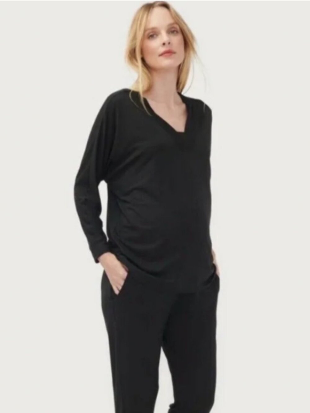 Hatch The Visitor Maternity Long Sleeve V-Neck Top Black Size XS
